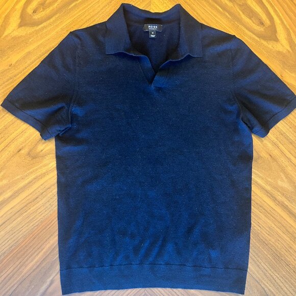 Mens Reiss Navy Merino Wool Johnny Collar Size S - Picture 1 of 5